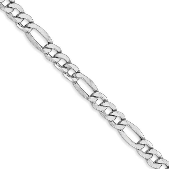 5.35mm 14k White Gold Hollow Figaro Chain Necklace 18 Inch